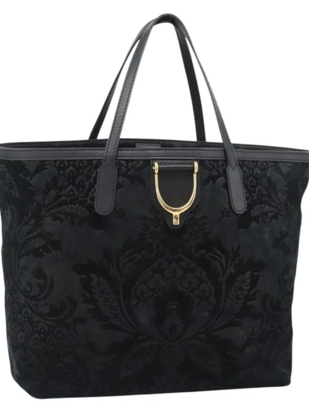 GUCCI Tote Bag Suede Black Gold 305585 Auth BA13459